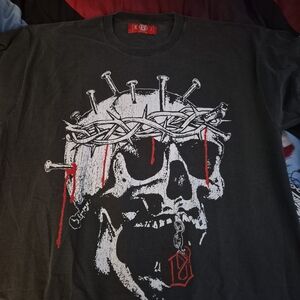 Evil Vice Black Graphic Skull Tee with Red Detail